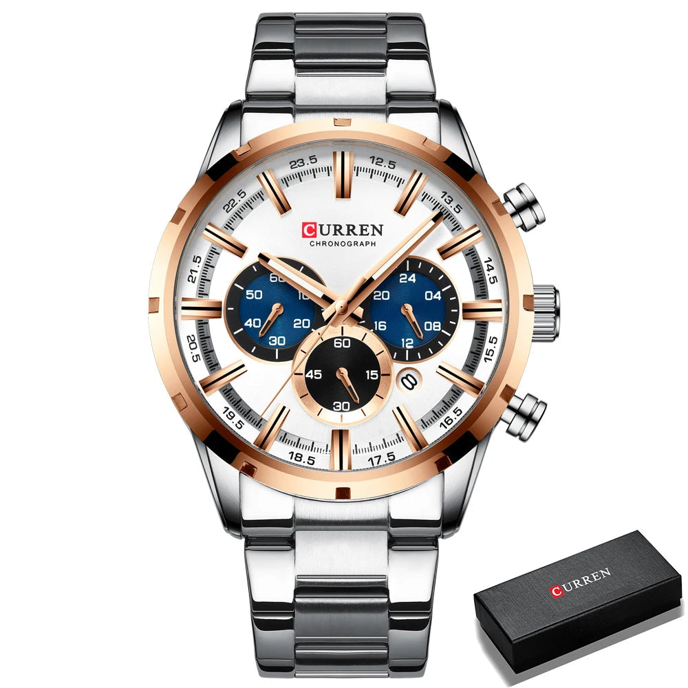 Curren Men's Watch Stainless Steel Band Business Waterproof Luxury Wrist Watches