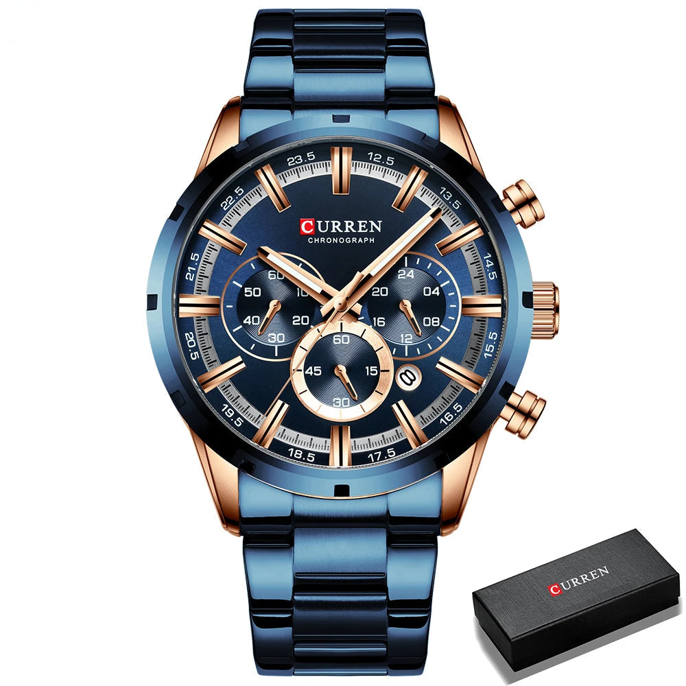 Curren Men's Watch Stainless Steel Band Business Waterproof Luxury Wrist Watches