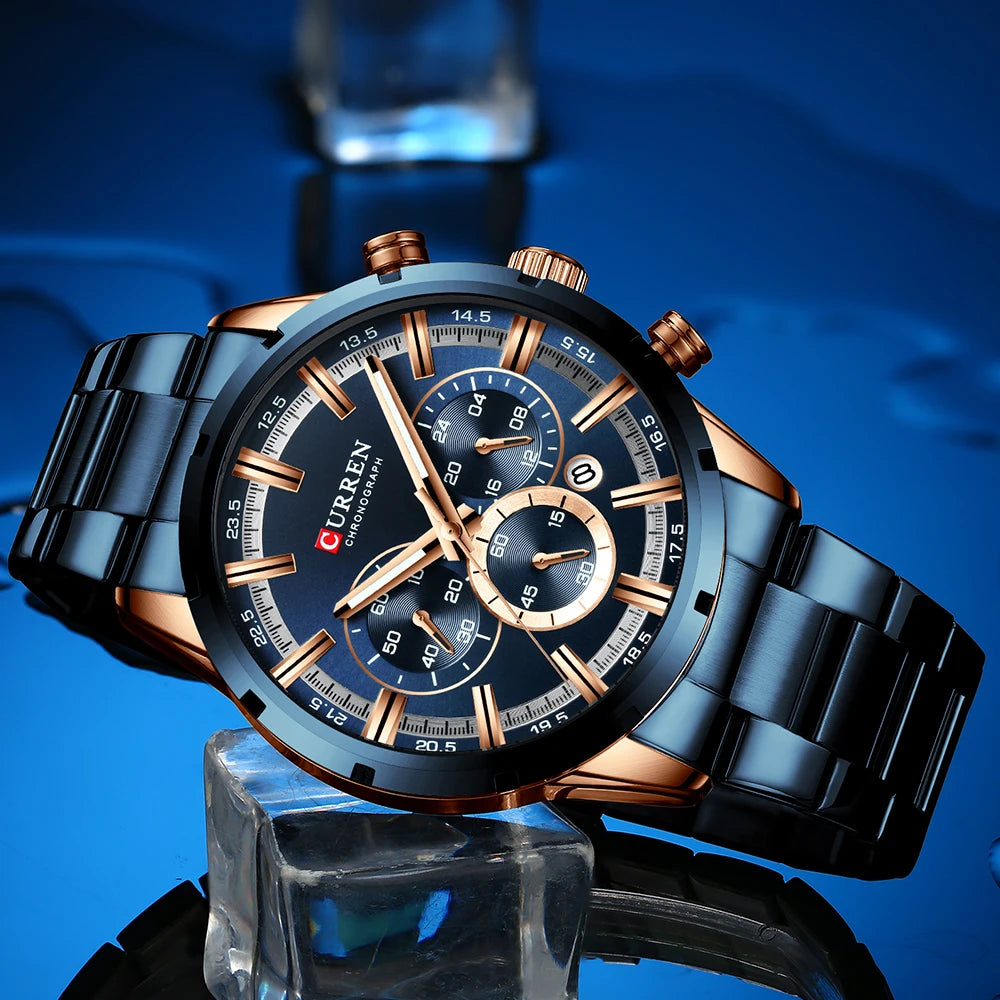 Curren Men's Watch Stainless Steel Band Business Waterproof Luxury Wrist Watches