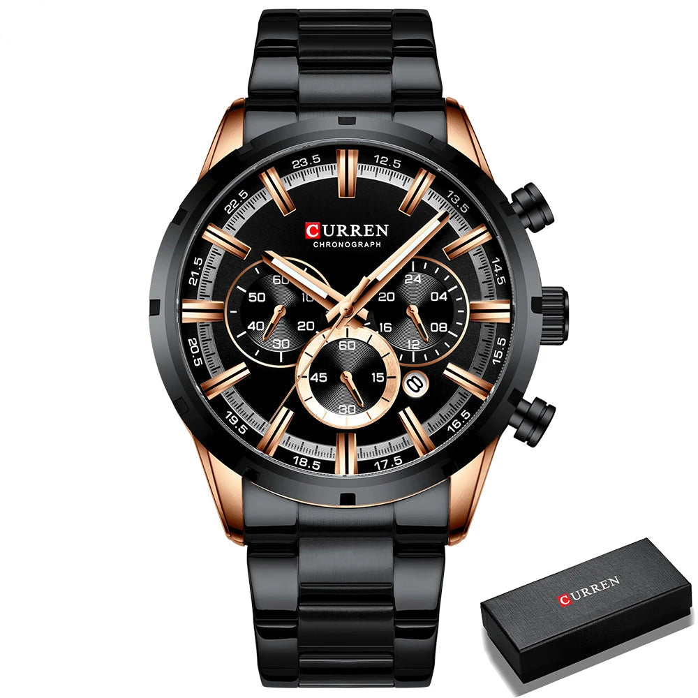 Curren Men's Watch Stainless Steel Band Business Waterproof Luxury Wrist Watches
