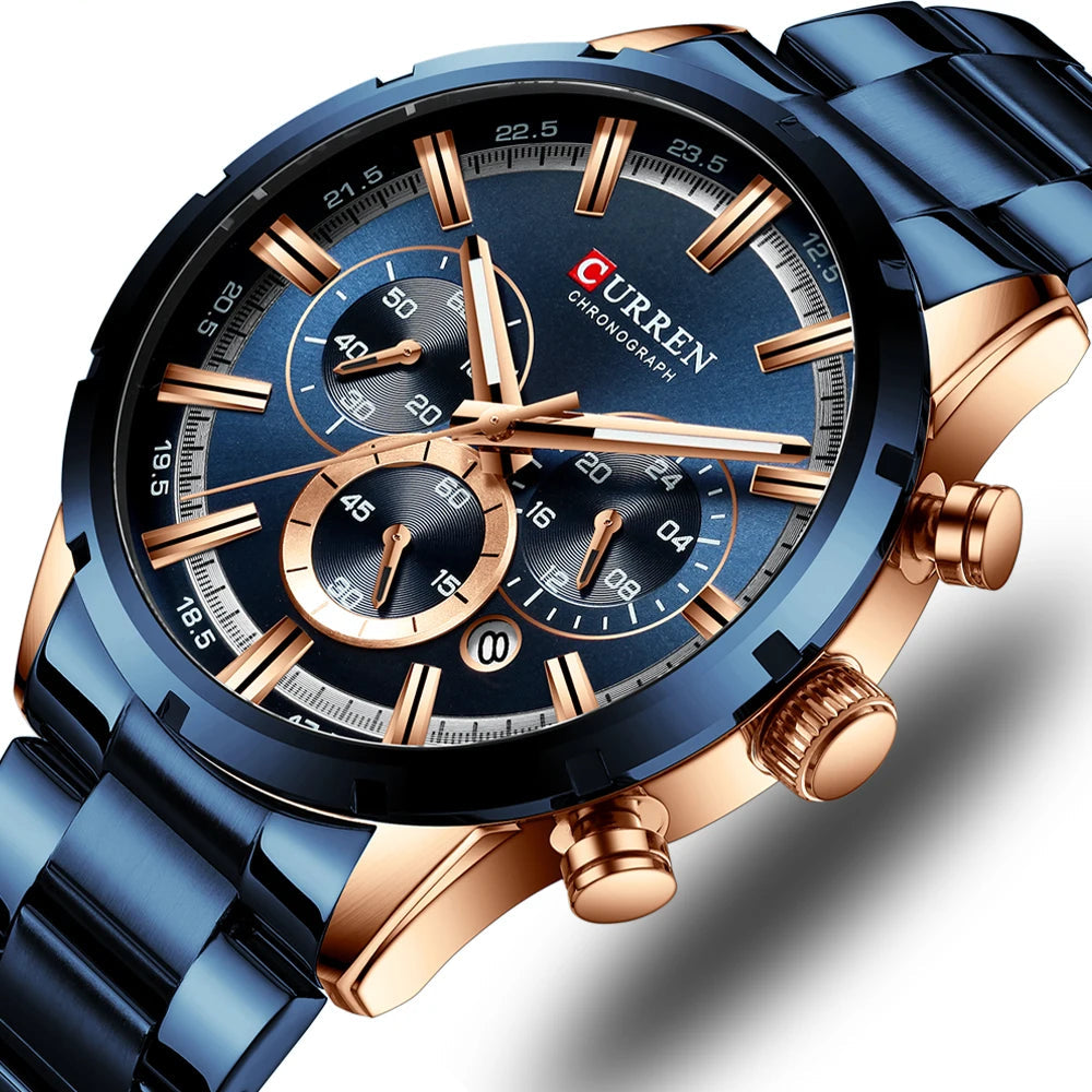 Curren Men's Watch Stainless Steel Band Business Waterproof Luxury Wrist Watches