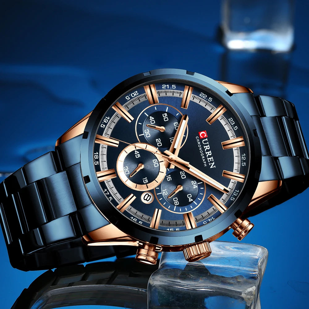 Curren Men's Watch Stainless Steel Band Business Waterproof Luxury Wrist Watches