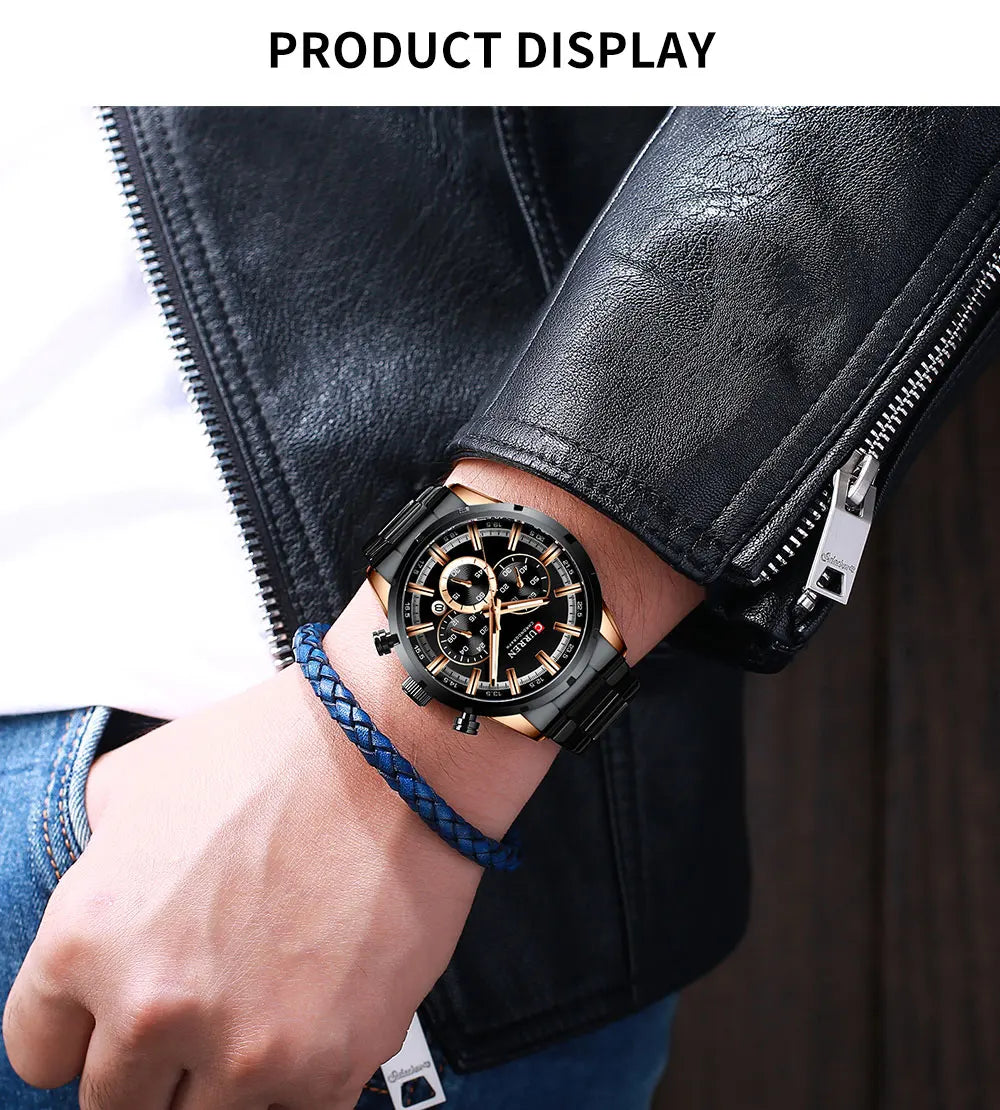 Curren Men's Watch Stainless Steel Band Business Waterproof Luxury Wrist Watches
