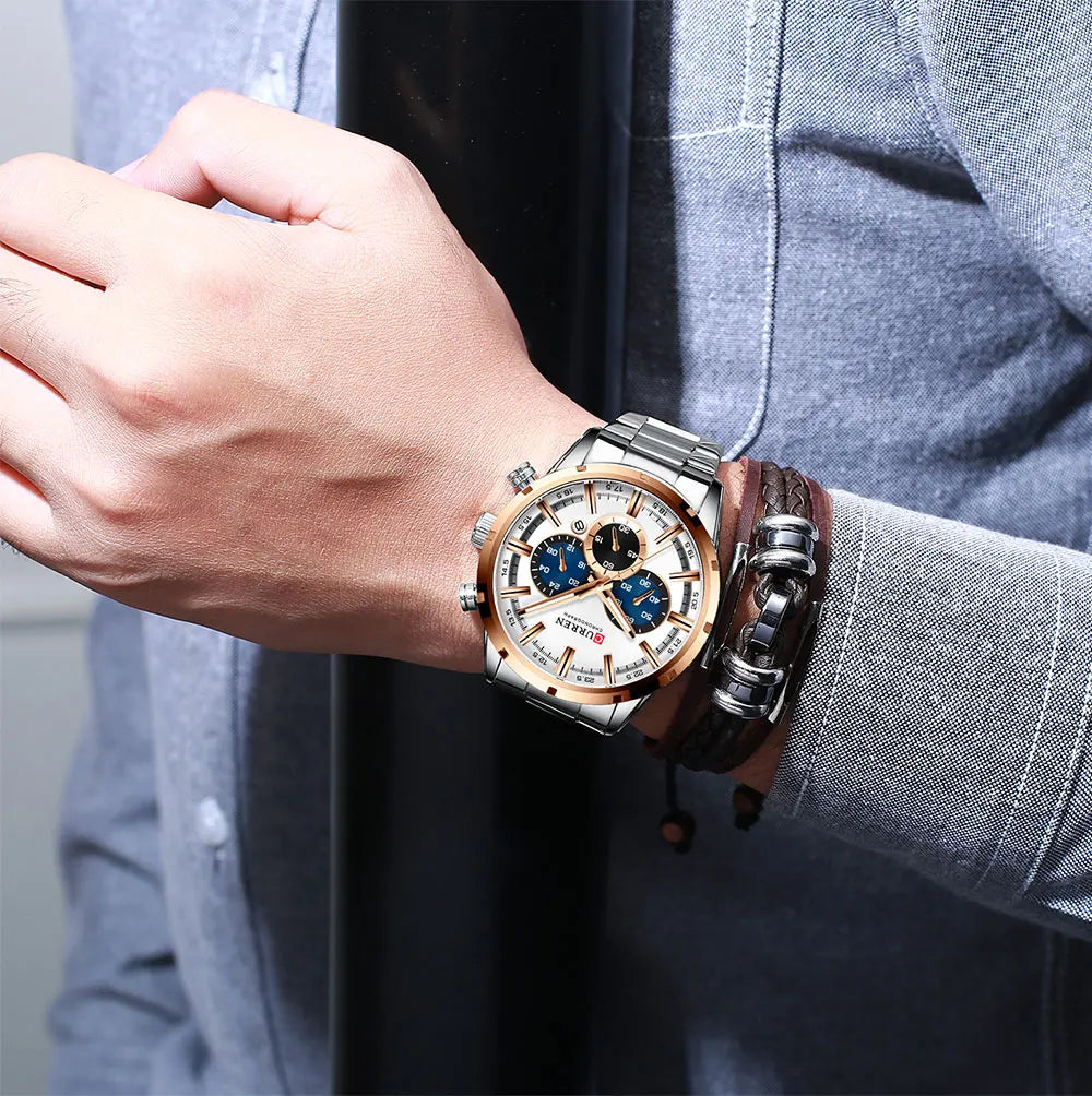 Curren Men's Watch Stainless Steel Band Business Waterproof Luxury Wrist Watches