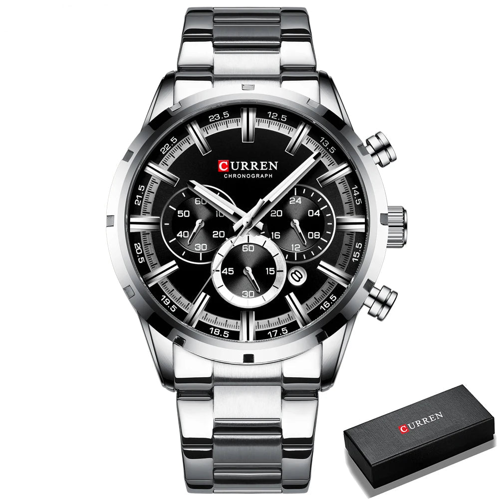 Curren Men's Watch Stainless Steel Band Business Waterproof Luxury Wrist Watches