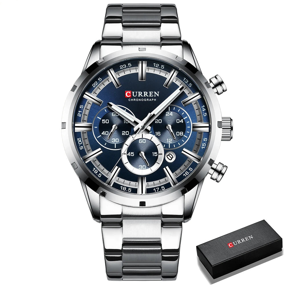 Curren Men's Watch Stainless Steel Band Business Waterproof Luxury Wrist Watches