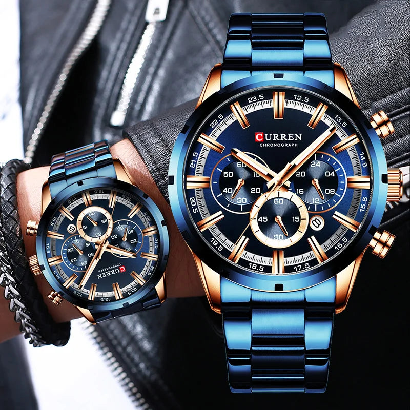 Curren Men's Watch Stainless Steel Band Business Waterproof Luxury Wrist Watches