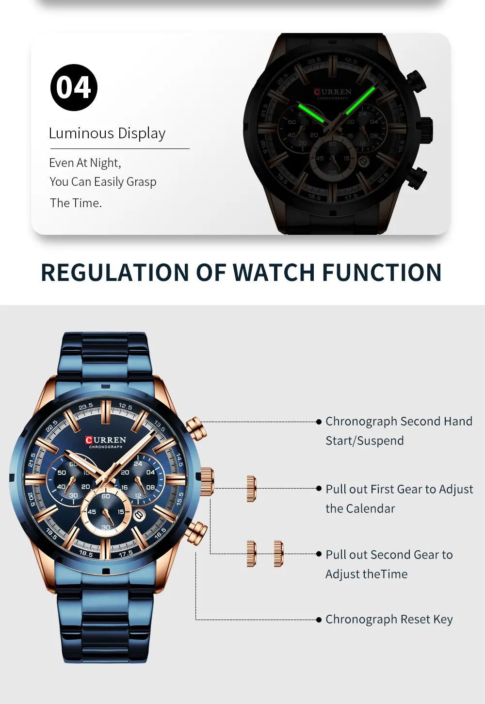 Curren Men's Watch Stainless Steel Band Business Waterproof Luxury Wrist Watches