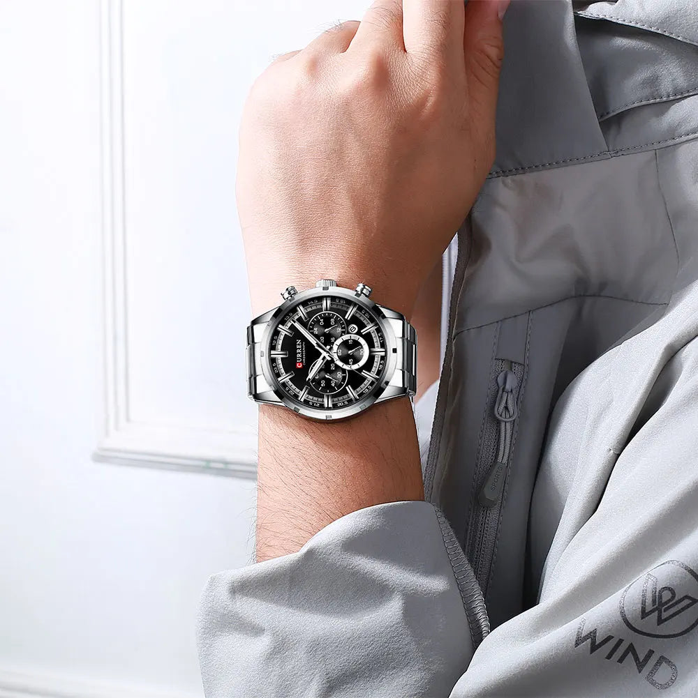Curren Men's Watch Stainless Steel Band Business Waterproof Luxury Wrist Watches