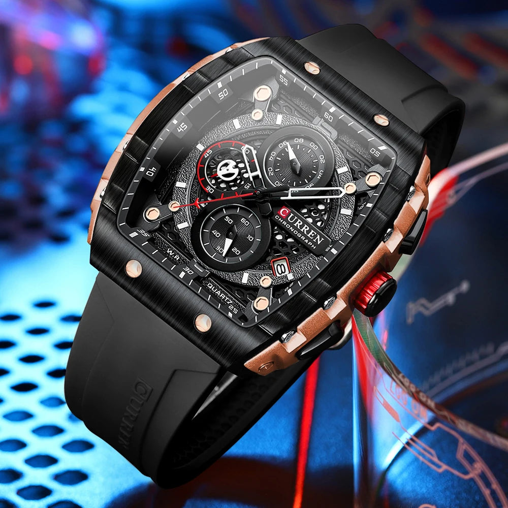 Curren Men's Watches Luxury Square Quartz Wristwatch Chronograph Watch