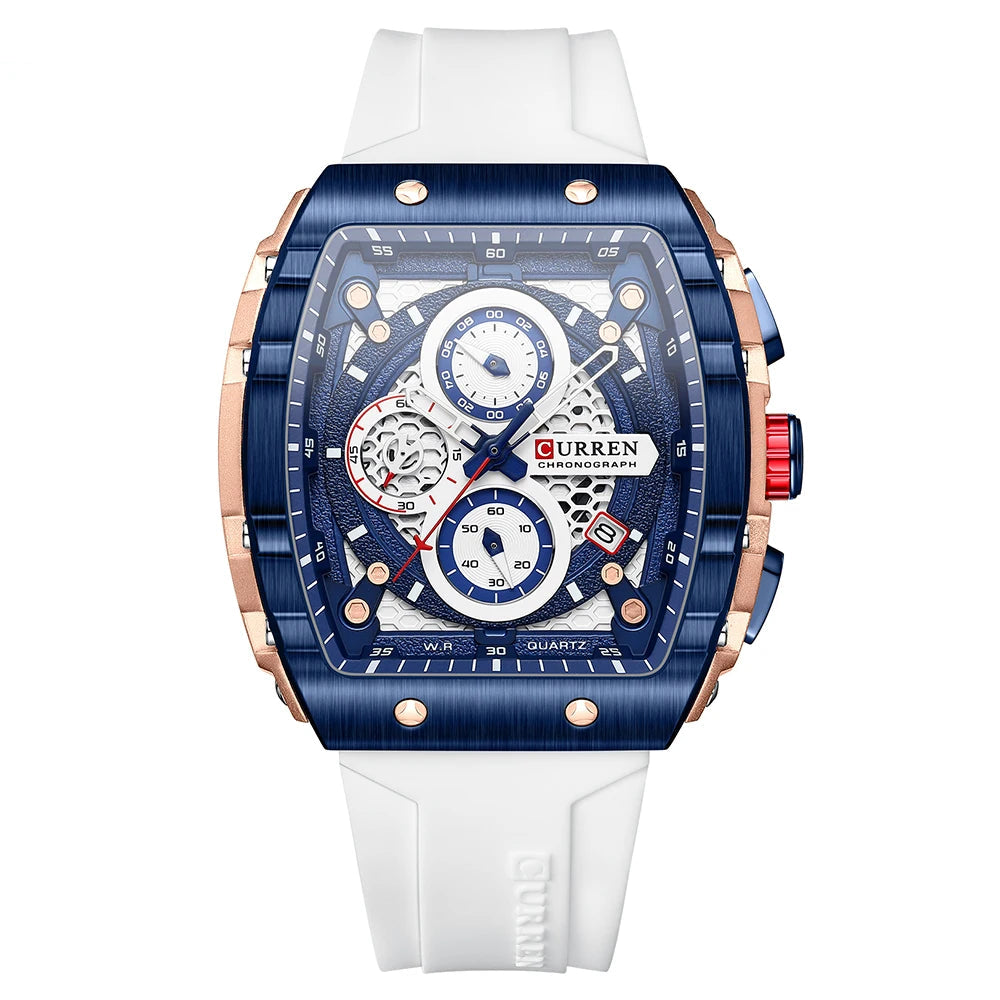 Curren Men's Watches Luxury Square Quartz Wristwatch Chronograph Watch