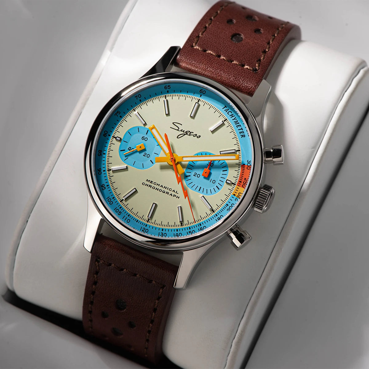Sugess Pilot Watch Normal Movement or Swanneck Wristwatch Mechanical Chronograph Sappire Crystal Military Limited Racing 1963