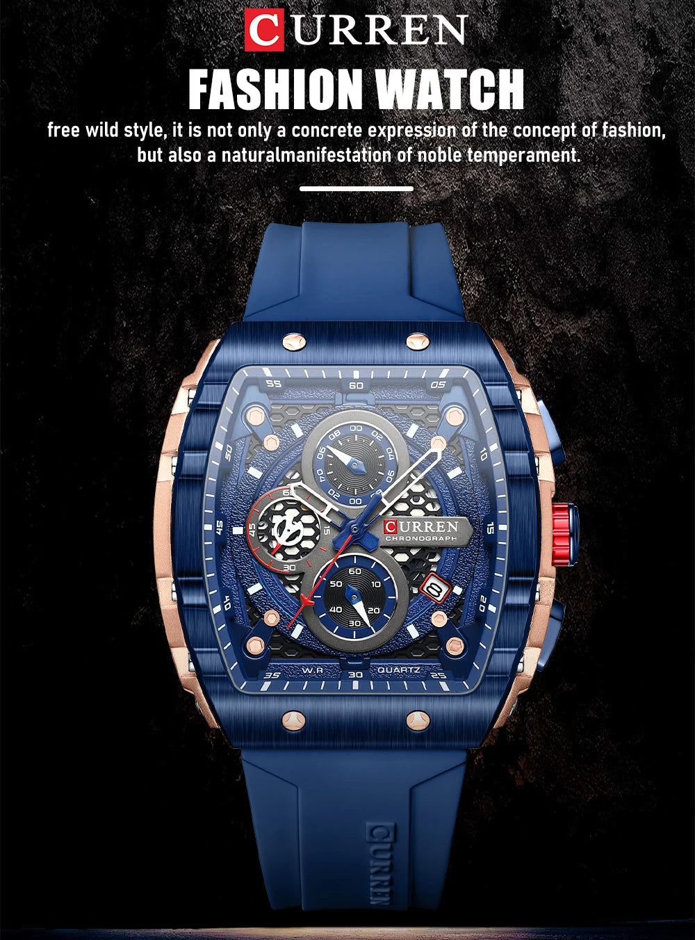 Curren Men's Watches Luxury Square Quartz Wristwatch Chronograph Watch