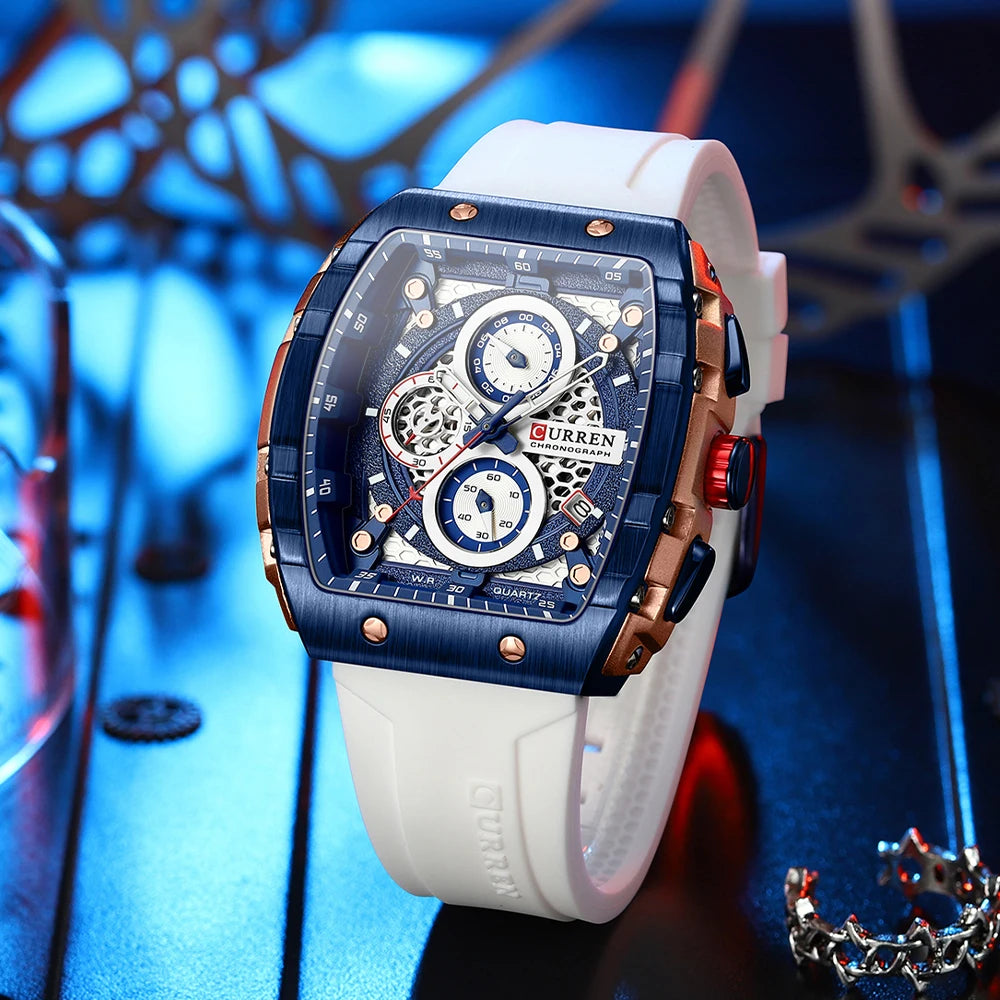 Curren Men's Watches Luxury Square Quartz Wristwatch Chronograph Watch