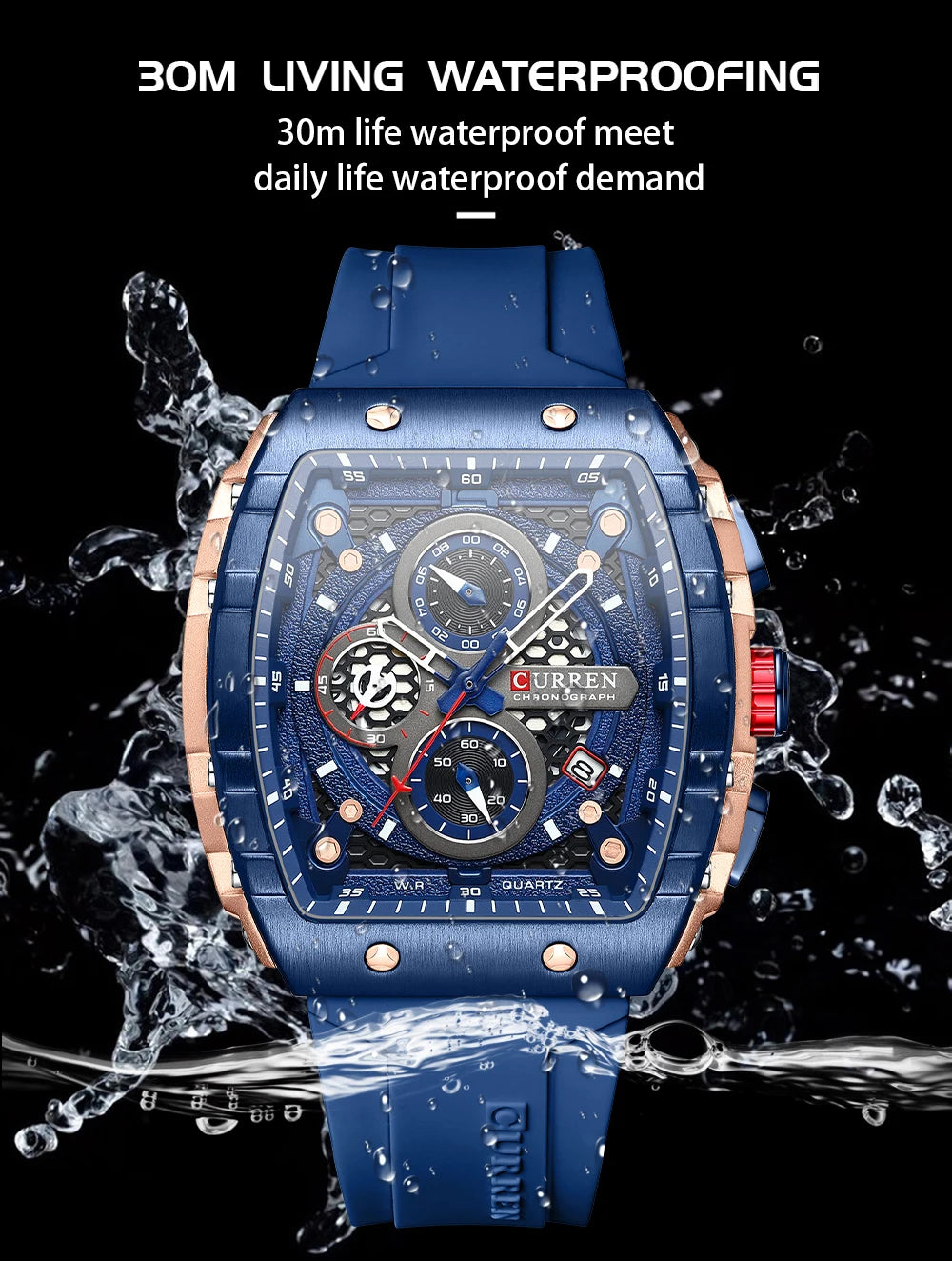 Curren Men's Watches Luxury Square Quartz Wristwatch Chronograph Watch