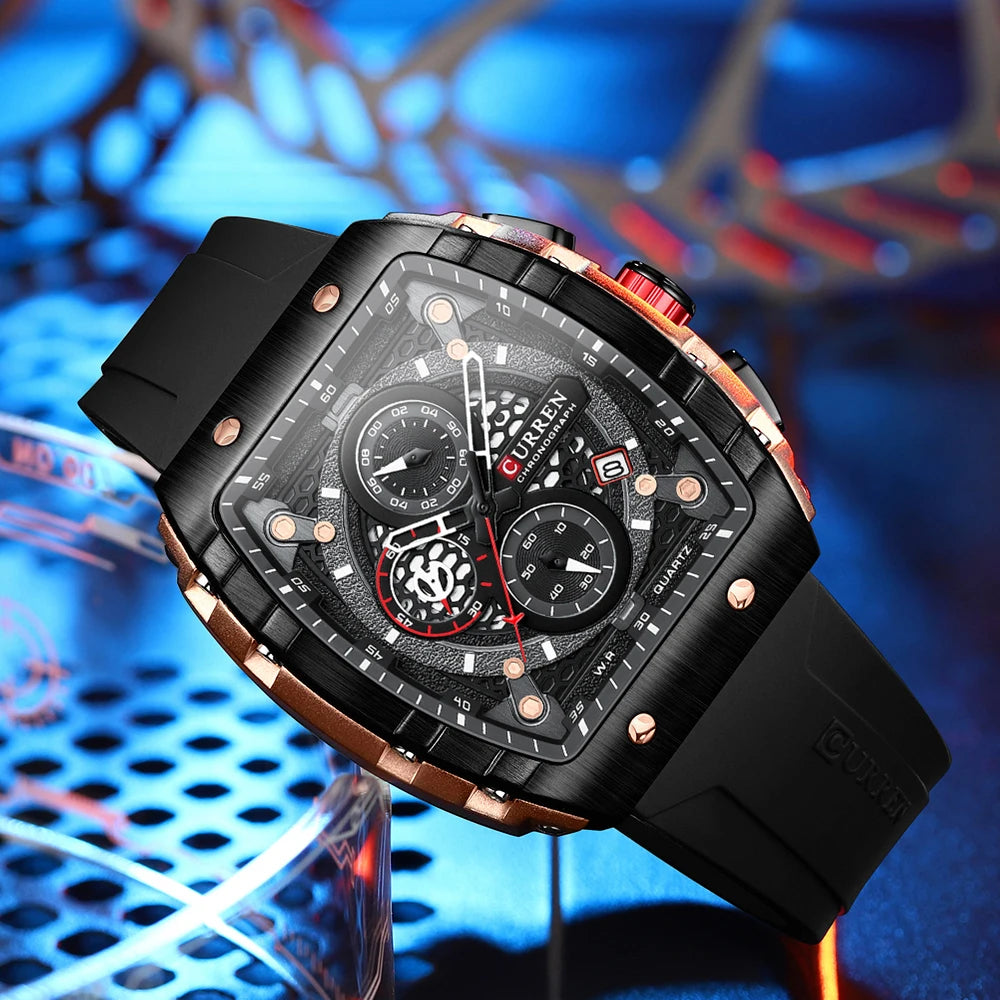 Curren Men's Watches Luxury Square Quartz Wristwatch Chronograph Watch