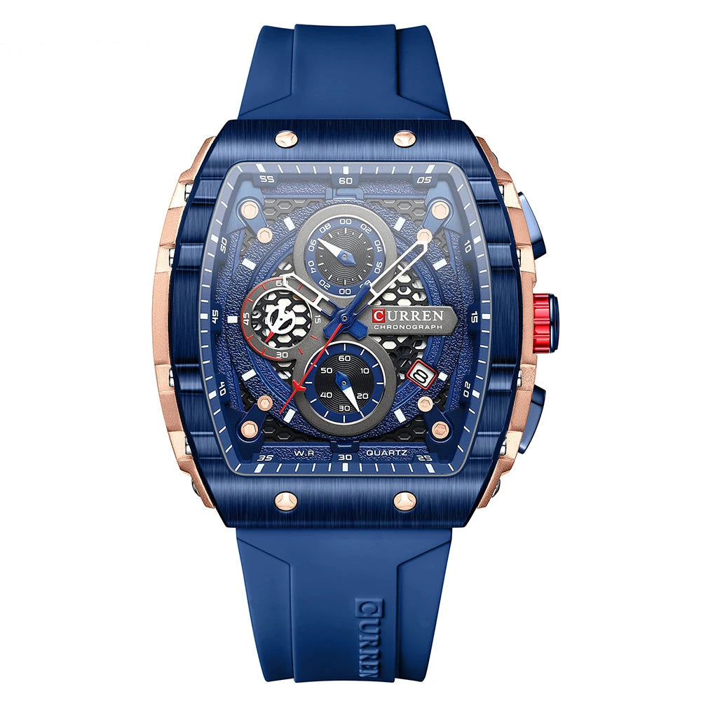 Curren Men's Watches Luxury Square Quartz Wristwatch Chronograph Watch