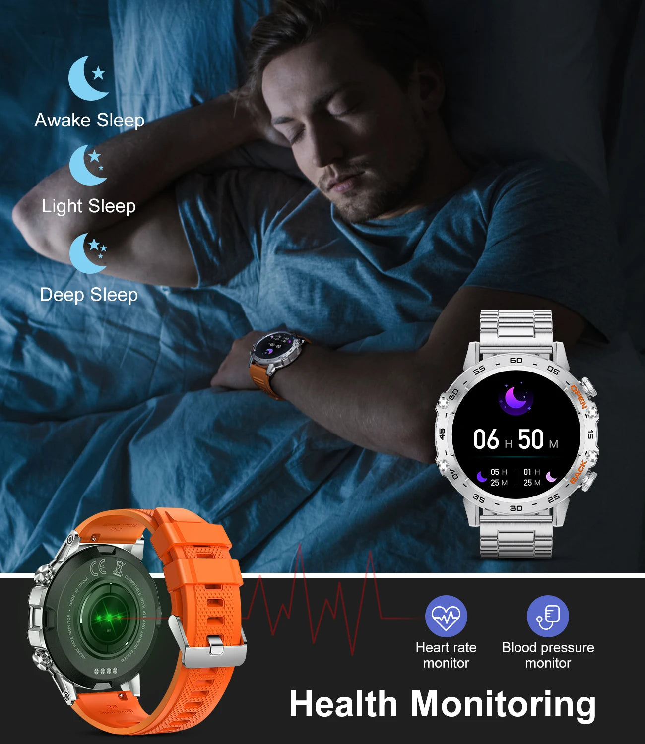 LIGE Smart Watch Men's Outdoor Sport Fitness Heart Rate Health Monitoring Smartwatch
