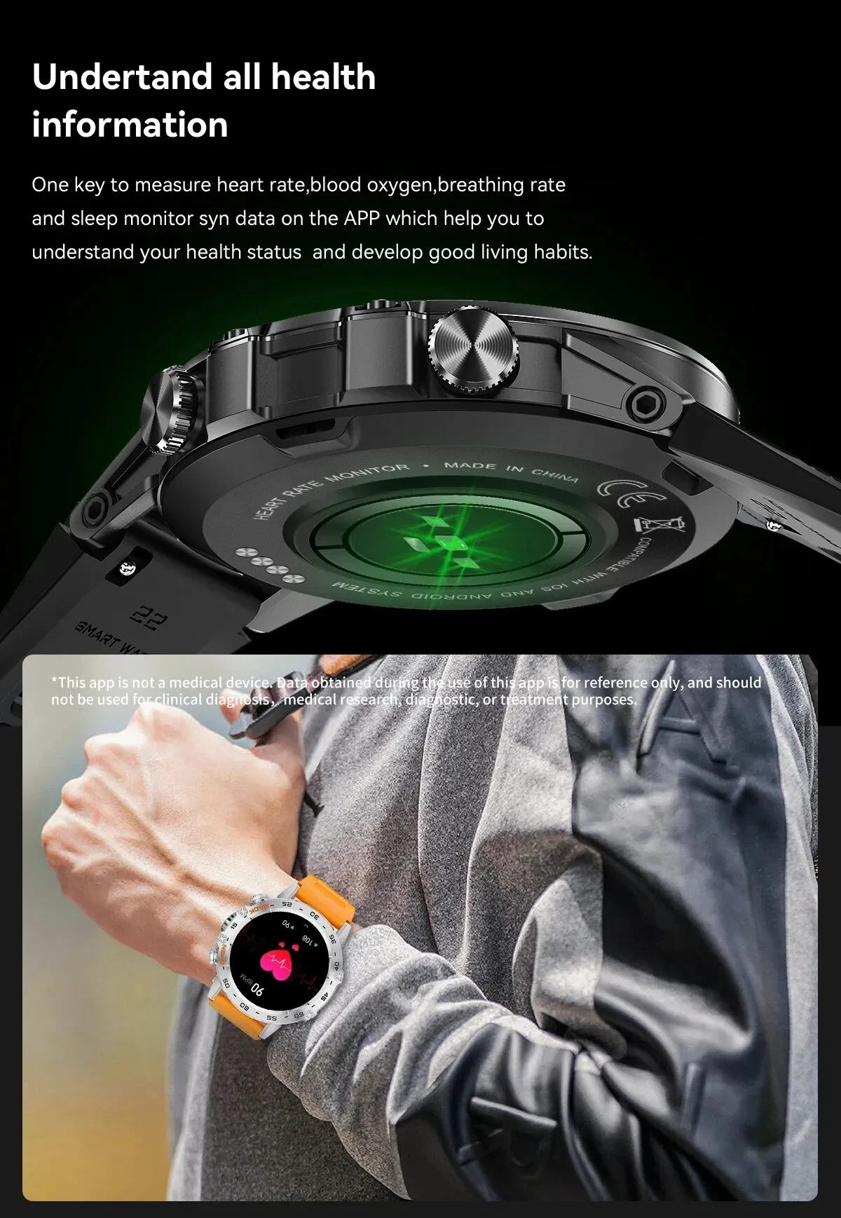 LIGE Smart Watch Men's Outdoor Sport Fitness Heart Rate Health Monitoring Smartwatch