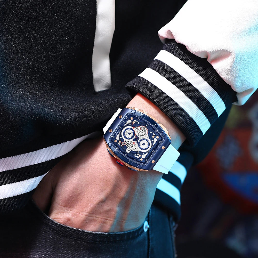 Curren Men's Watches Luxury Square Quartz Wristwatch Chronograph Watch