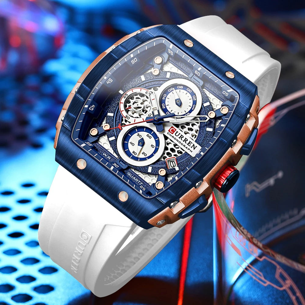 Curren Men's Watches Luxury Square Quartz Wristwatch Chronograph Watch