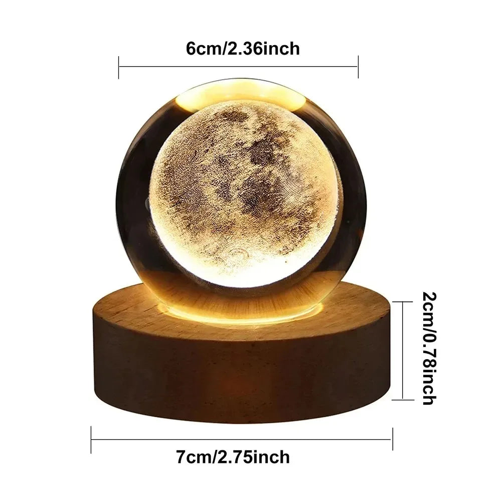 3D Crystal Ball Lamps with Moon or Saturn Projections USB Night Light for Cozy Atmosphere plasma ball