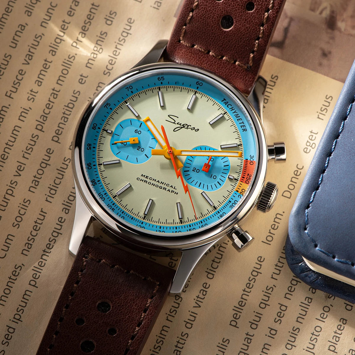 Sugess Pilot Watch Normal Movement or Swanneck Wristwatch Mechanical Chronograph Sappire Crystal Military Limited Racing 1963
