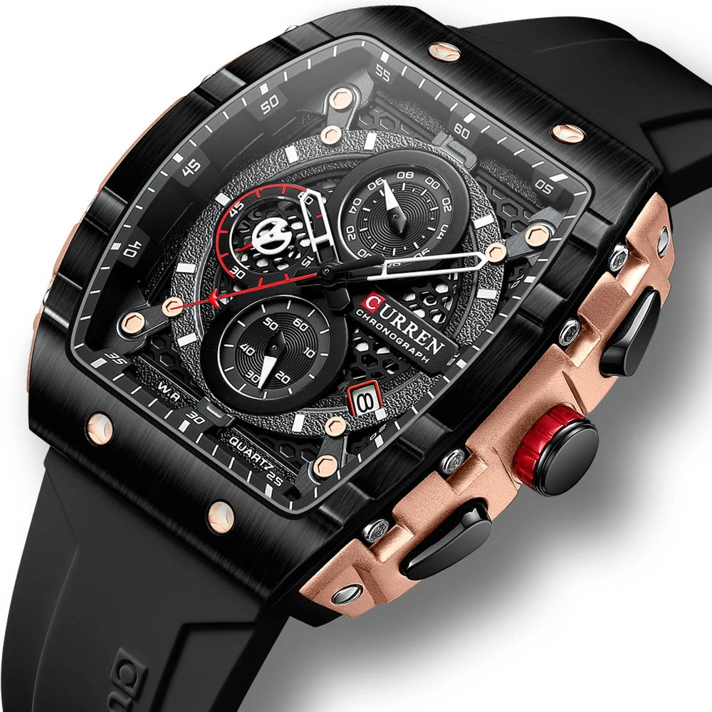 Curren Men's Watches Luxury Square Quartz Wristwatch Chronograph Watch