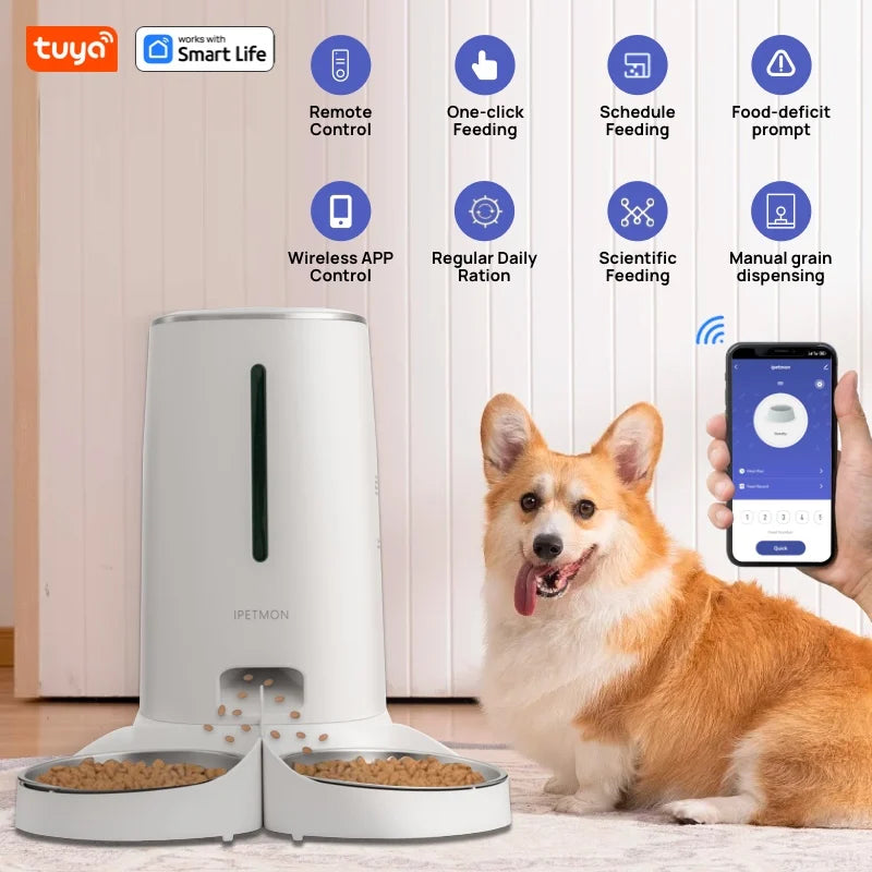 Automatic Dual Pet Feeder 4L Food Dispenser with Wi-Fi App Control
