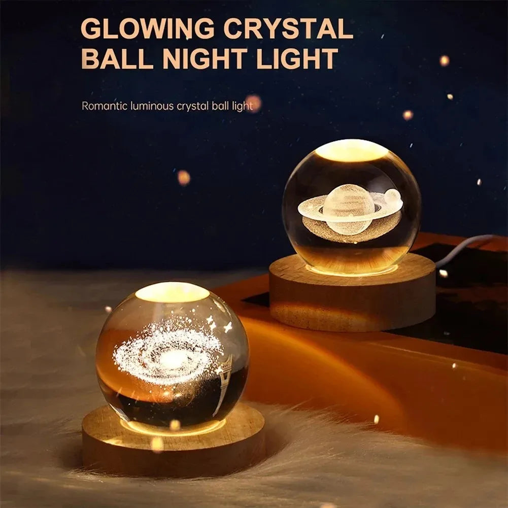 3D Crystal Ball Lamps with Moon or Saturn Projections USB Night Light for Cozy Atmosphere plasma ball