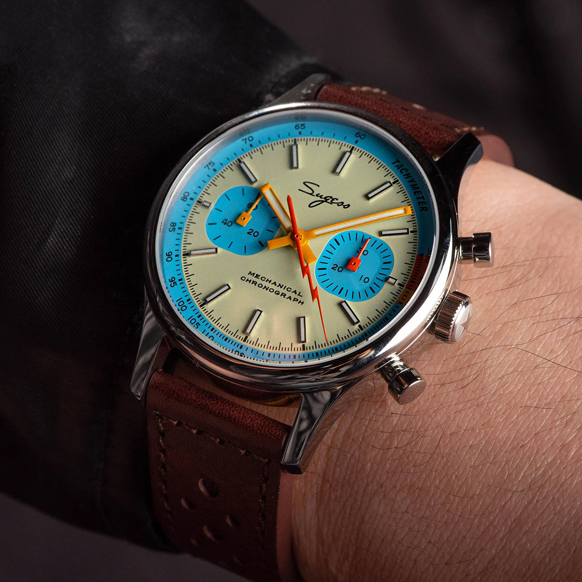 Sugess Pilot Watch Normal Movement or Swanneck Wristwatch Mechanical Chronograph Sappire Crystal Military Limited Racing 1963