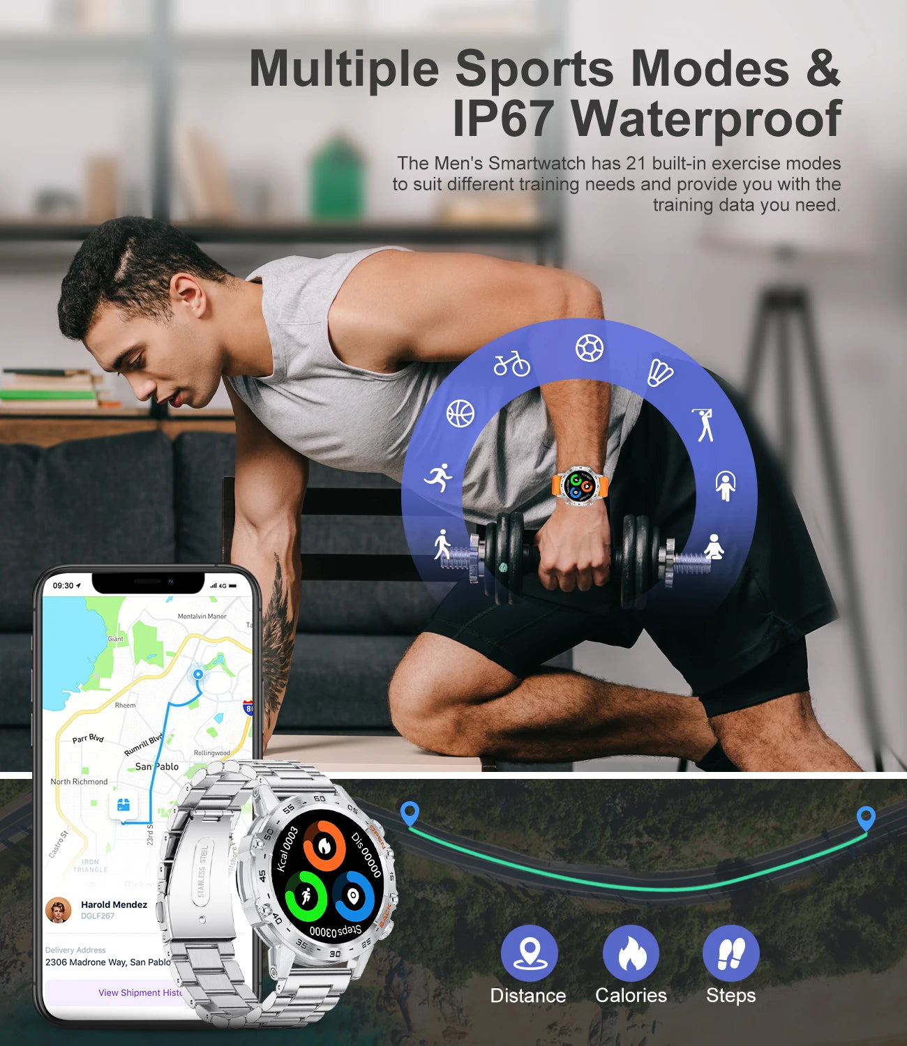 LIGE Smart Watch Men's Outdoor Sport Fitness Heart Rate Health Monitoring Smartwatch