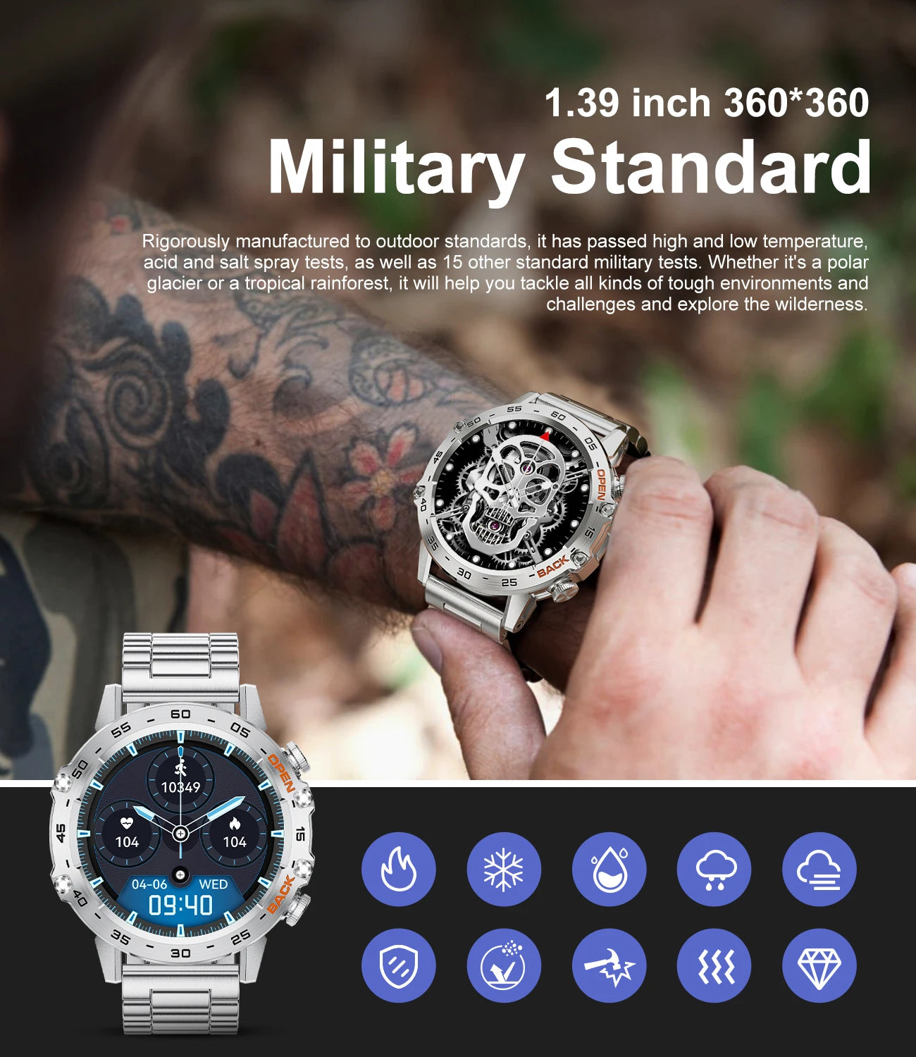 LIGE Smart Watch Men's Outdoor Sport Fitness Heart Rate Health Monitoring Smartwatch