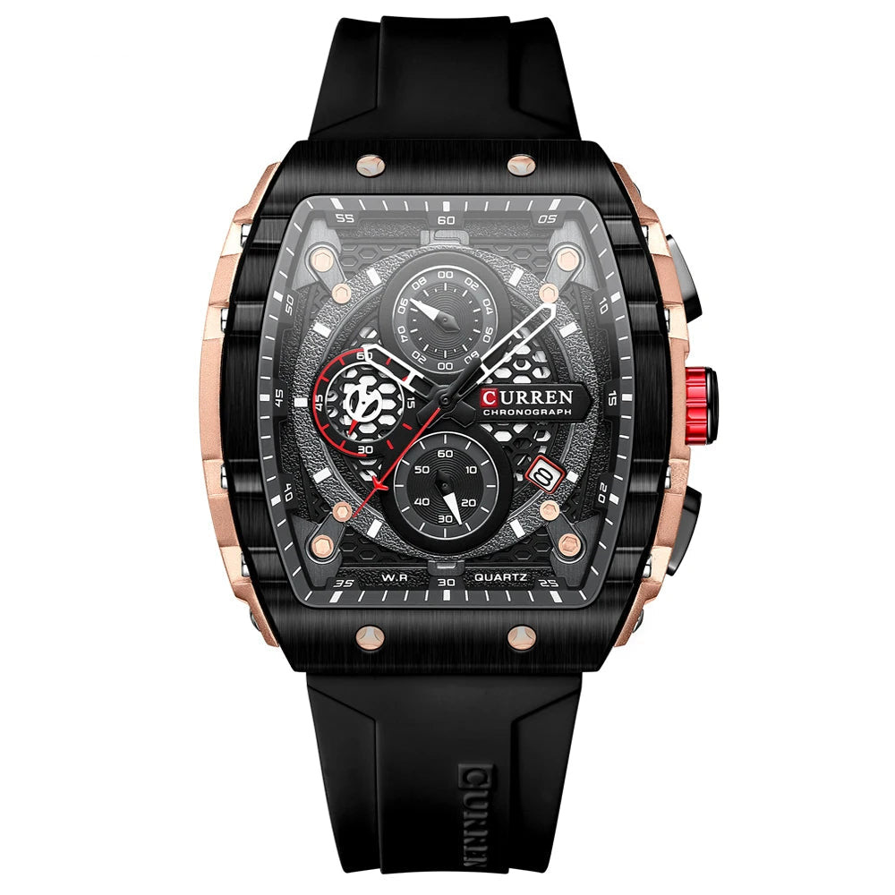 Curren Men's Watches Luxury Square Quartz Wristwatch Chronograph Watch