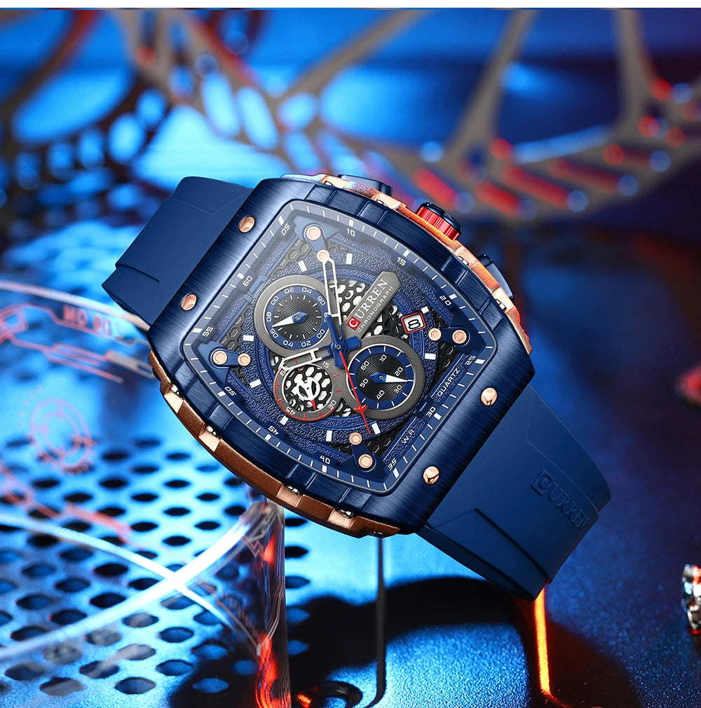 Curren Men's Watches Luxury Square Quartz Wristwatch Chronograph Watch
