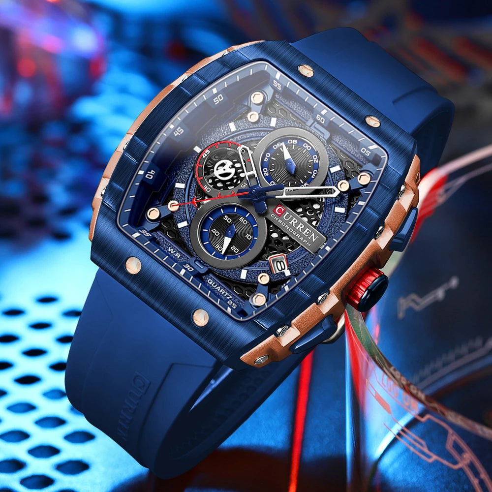 Curren Men's Watches Luxury Square Quartz Wristwatch Chronograph Watch