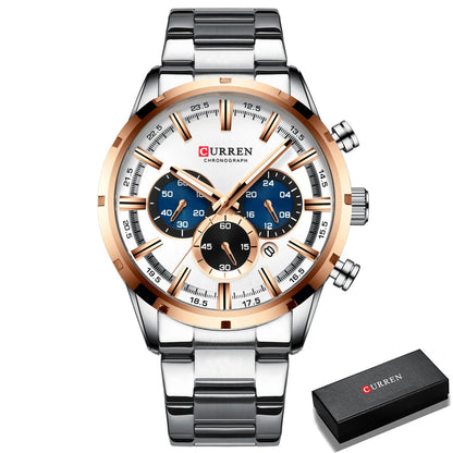 Curren Men's Watch Stainless Steel Band Business Waterproof Luxury Wrist Watches
