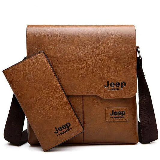 JEEP BULUO Man Bags with Wallet Sets Men's PU Leather Messenger Shoulder Bags Business Crossbody Casual Bags Famous Brand