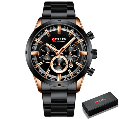 Curren Men's Watch Stainless Steel Band Business Waterproof Luxury Wrist Watches