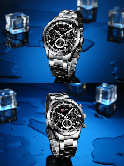 Curren Men's Watch Stainless Steel Band Business Waterproof Luxury Wrist Watches