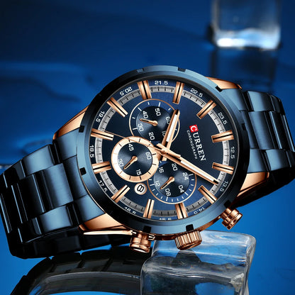Curren Men's Watch Stainless Steel Band Business Waterproof Luxury Wrist Watches