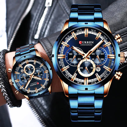 Curren Men's Watch Stainless Steel Band Business Waterproof Luxury Wrist Watches