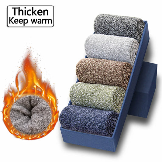 Thicken Wool Socks 5 Pairs Men High Quality Towel Keep Warm Winter Socks Cotton Christmas Gift Socks For Man Thermal Size 4.5 - 10