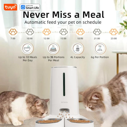 Automatic Dual Pet Feeder 4L Food Dispenser with Wi-Fi App Control