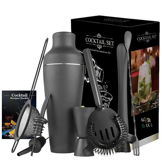 8Pcs Matte Black Cocktail Shaker Set Bartending Equipment Bartender Kit