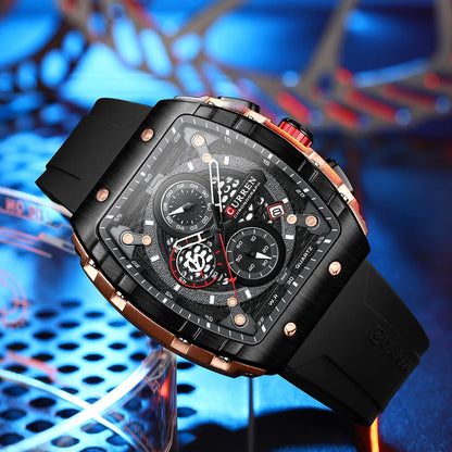 Curren Men's Watches Luxury Square Quartz Wristwatch  Chronograph Watch