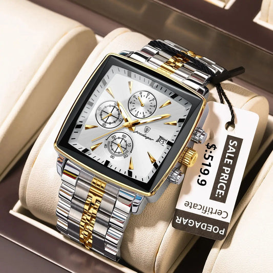POEDAGAR Square Men's Wristwatch Luxury Timepiece
