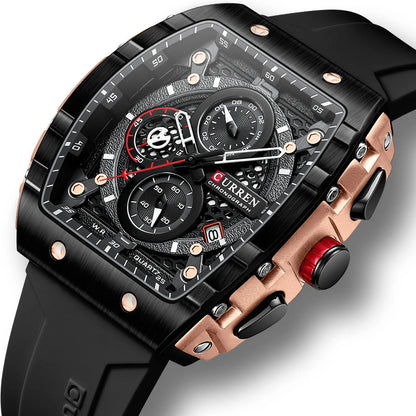 Curren Men's Watches Luxury Square Quartz Wristwatch  Chronograph Watch