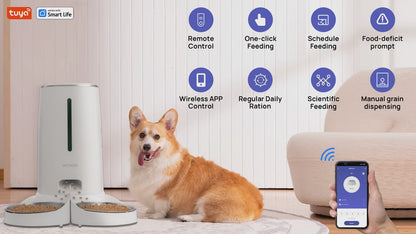 Automatic Dual Pet Feeder 4L Food Dispenser with Wi-Fi App Control