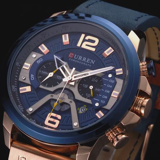Curren Casual Sport Watches for Men Leather Fashion Chronograph Wristwatch